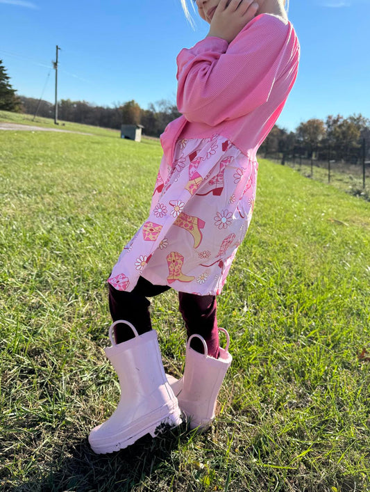 Pink/Flower-Boots Girls Twirl Dress