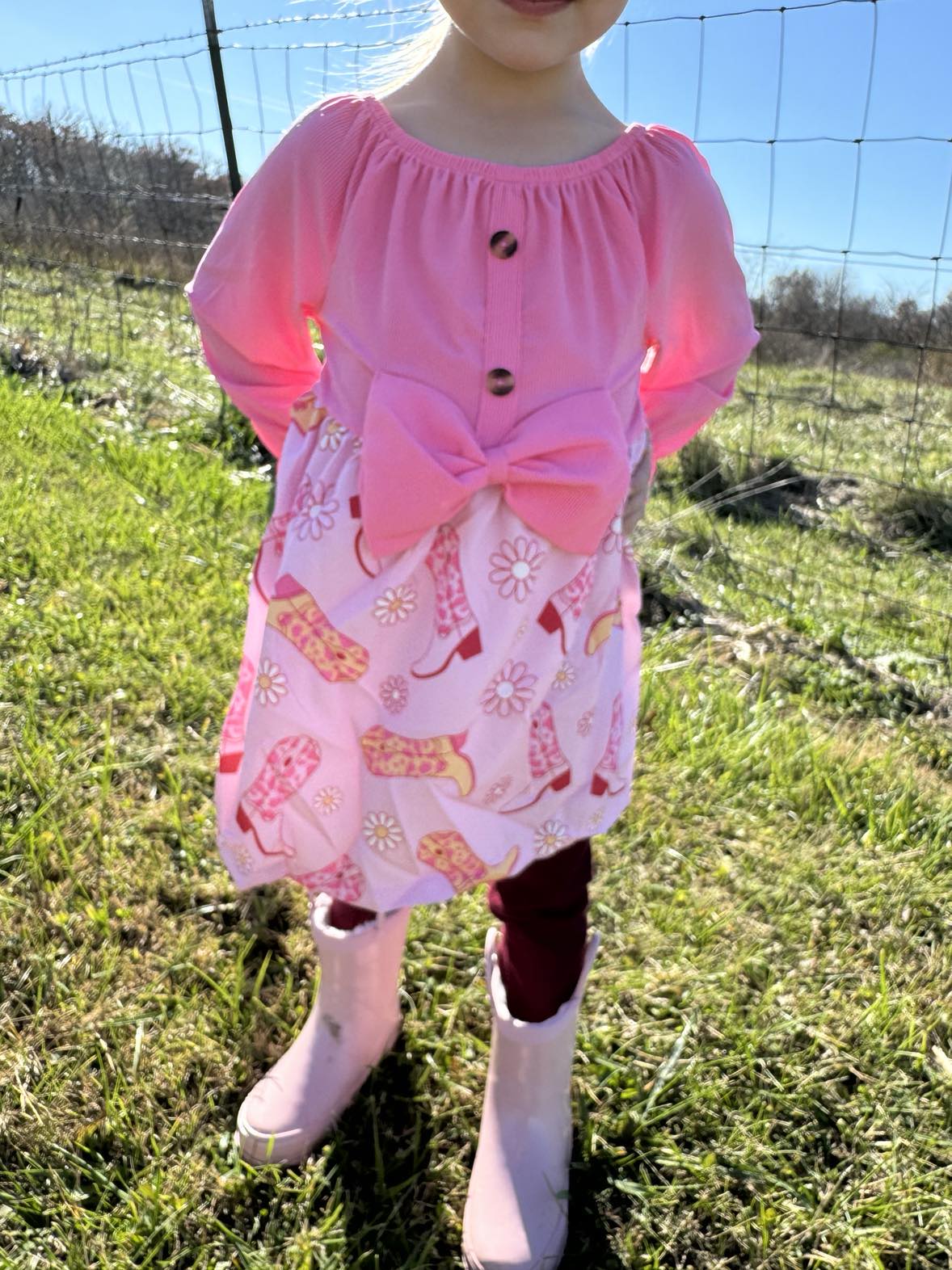 Pink/Flower-Boots Girls Twirl Dress