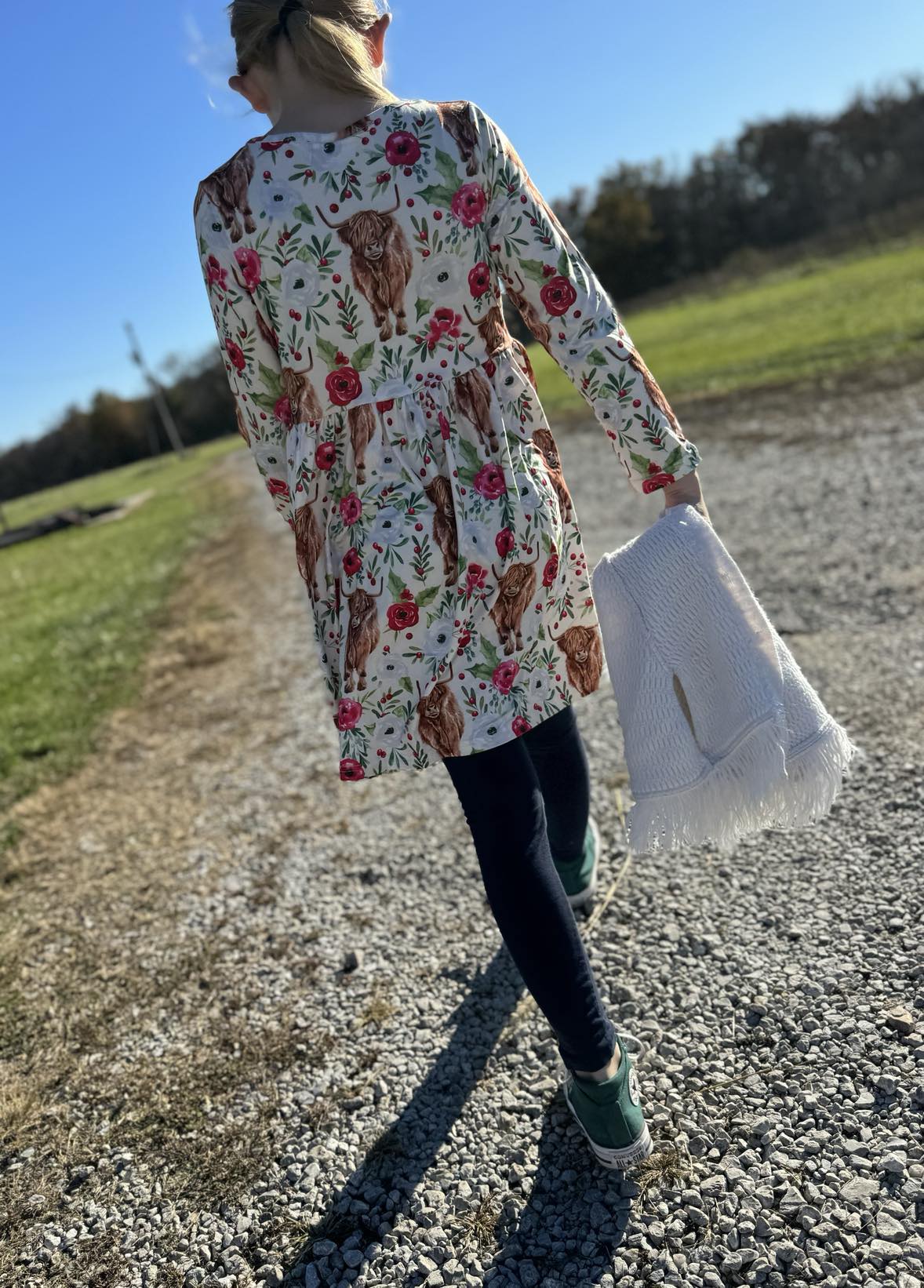 Highland Cow Girls Christmas Twirl Dress