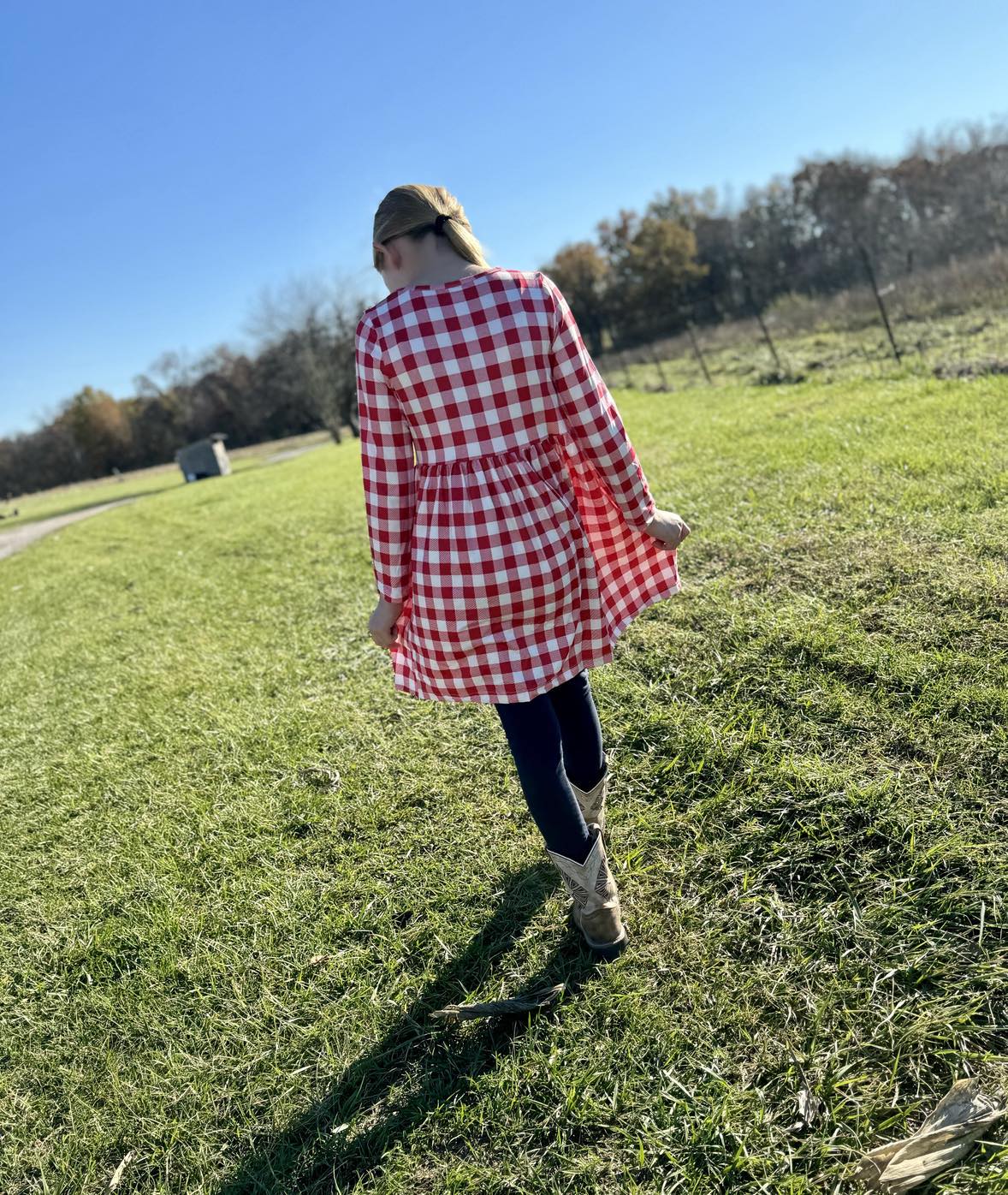 Red & White Girls Plaid Twirl Dress