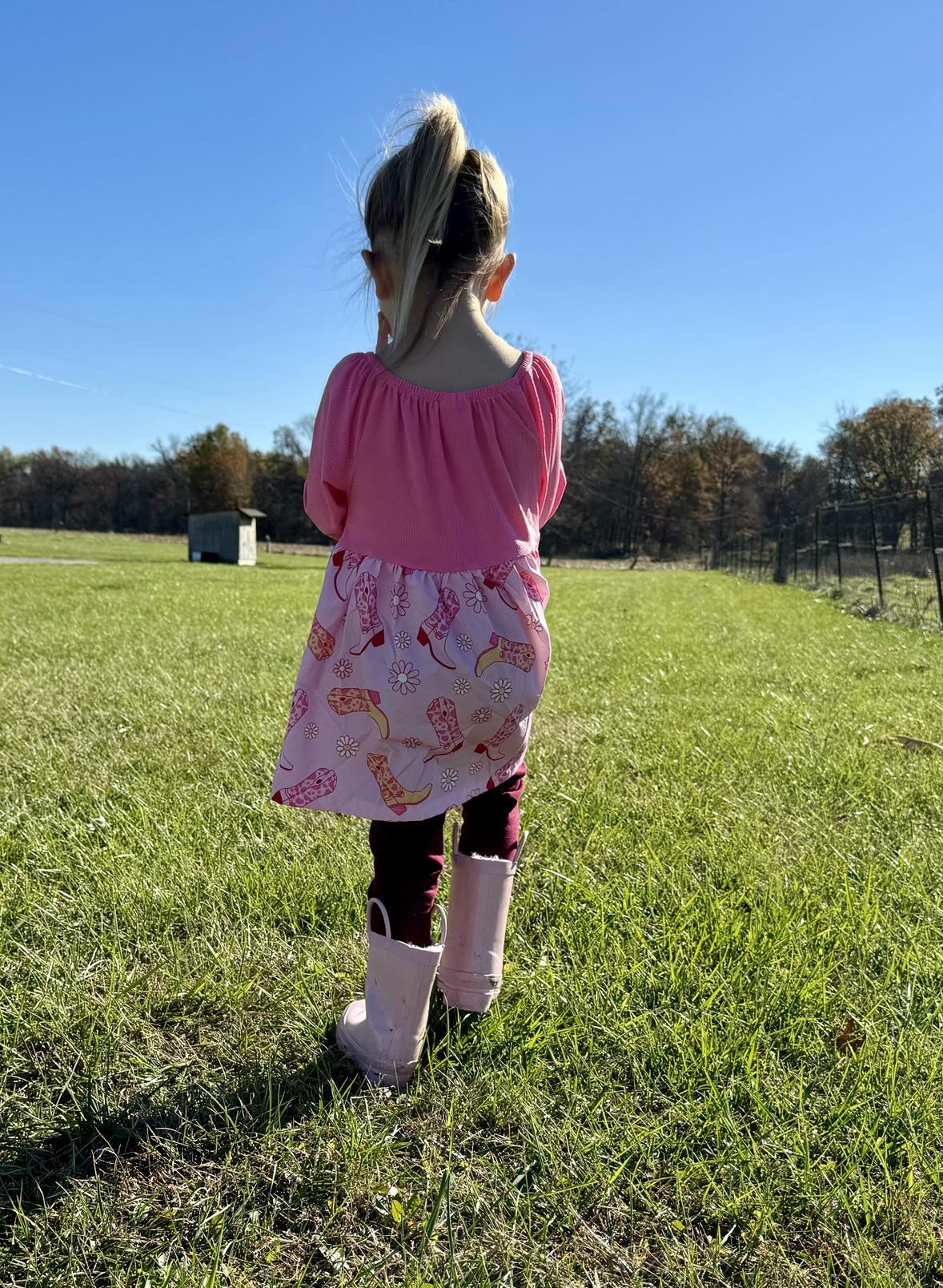 Pink/Flower-Boots Girls Twirl Dress