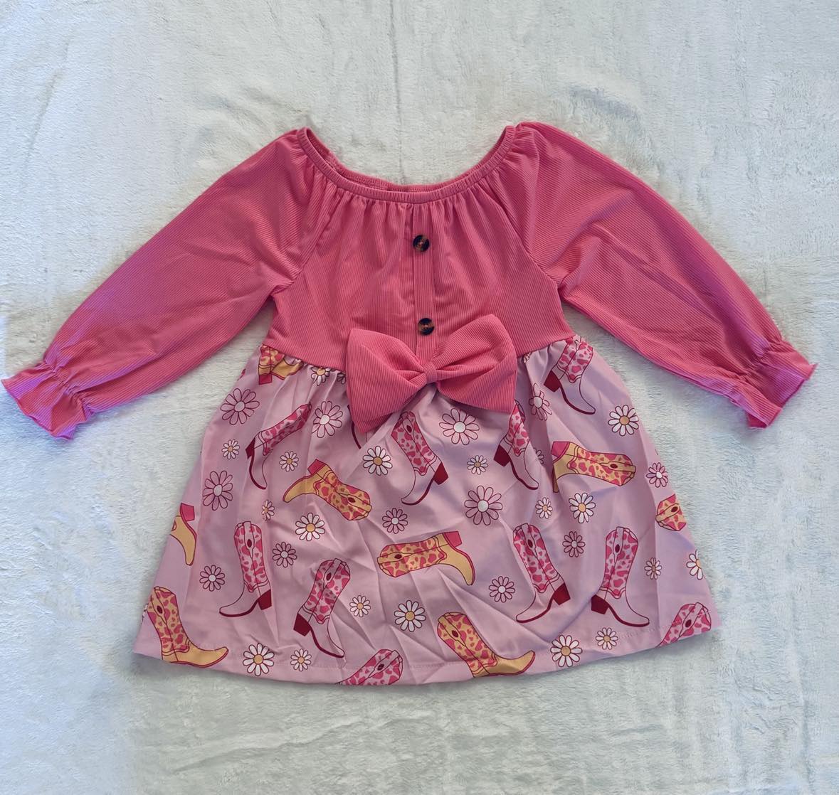 Pink/Flower-Boots Girls Twirl Dress