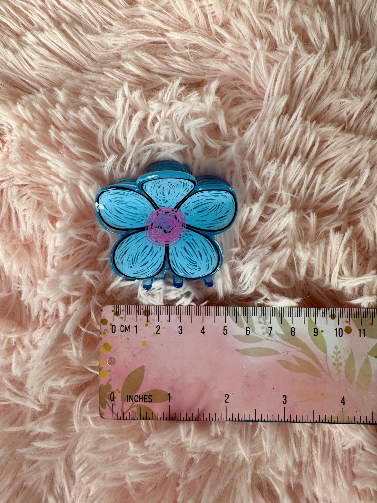 Blue Flower Scribble Claw Clip