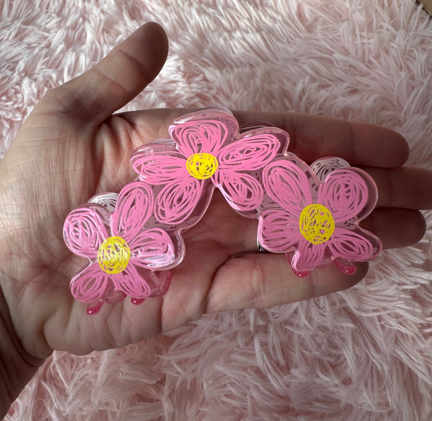 Pink Flower Scribbles Claw Clip